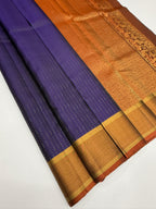 VSF1175 - dark violet color body , dark rust color pallu,blouse - Pure silk saree