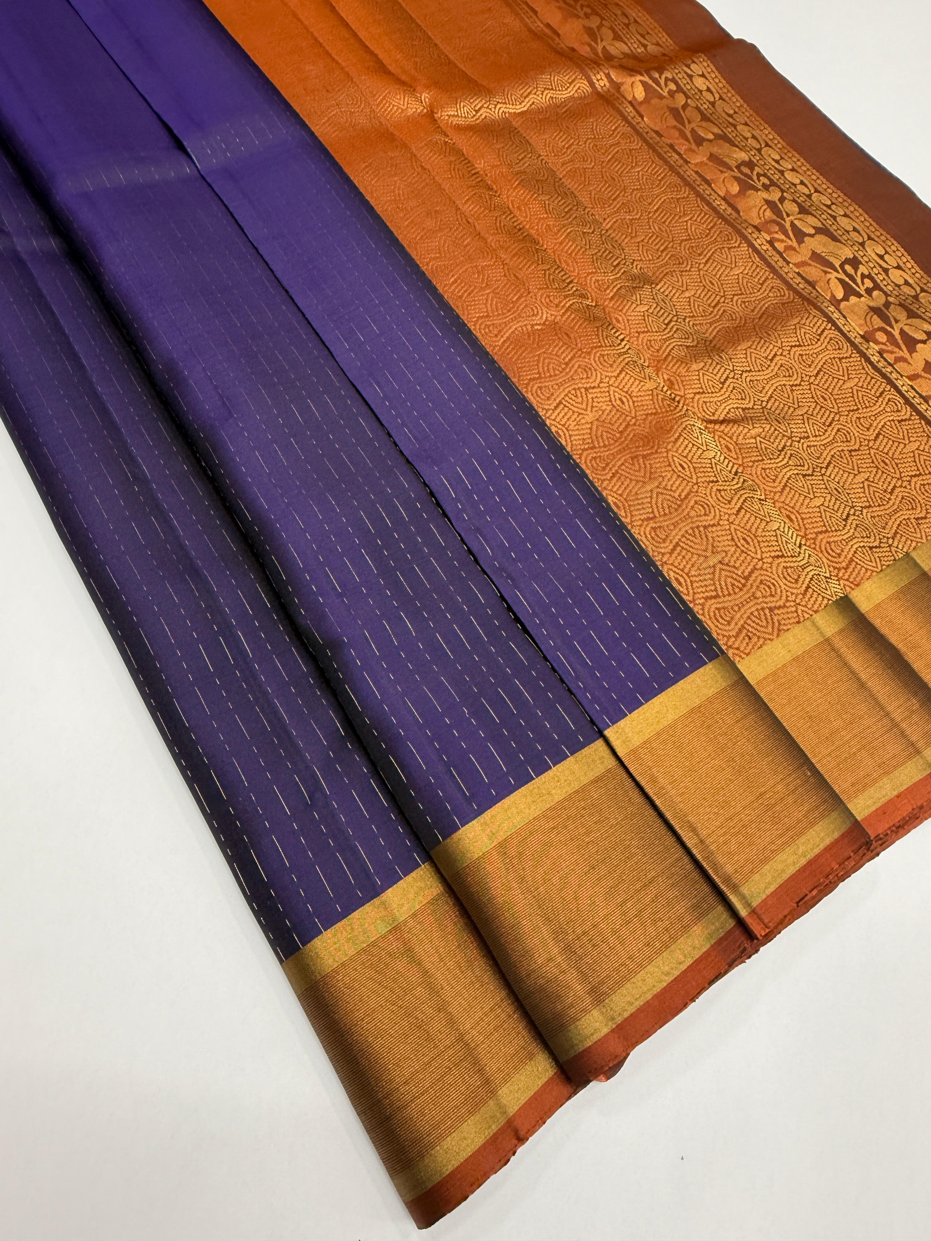 VSF1175 - dark violet color body , dark rust color pallu,blouse - Pure silk saree