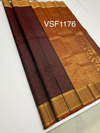 VSF1176 - dark coffee brown color body , dark rust color pallu,blouse - Pure silk saree