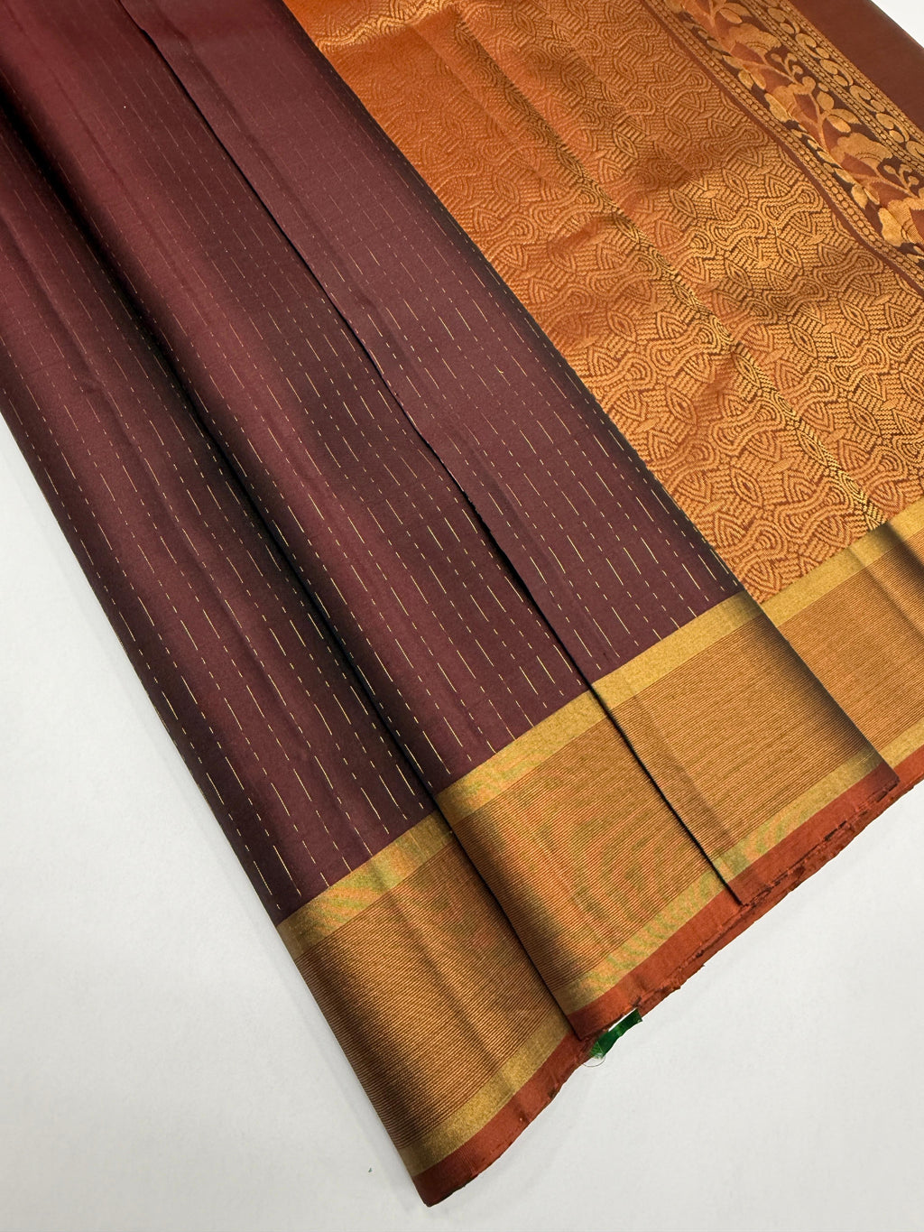 VSF1176 - dark coffee brown color body , dark rust color pallu,blouse - Pure silk saree