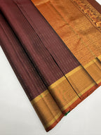 VSF1176 - dark coffee brown color body , dark rust color pallu,blouse - Pure silk saree
