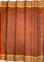 VSF1176 - dark coffee brown color body , dark rust color pallu,blouse - Pure silk saree
