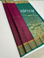 VSF1178 - purple color body , peacock green color pallu,blouse - Pure silk saree