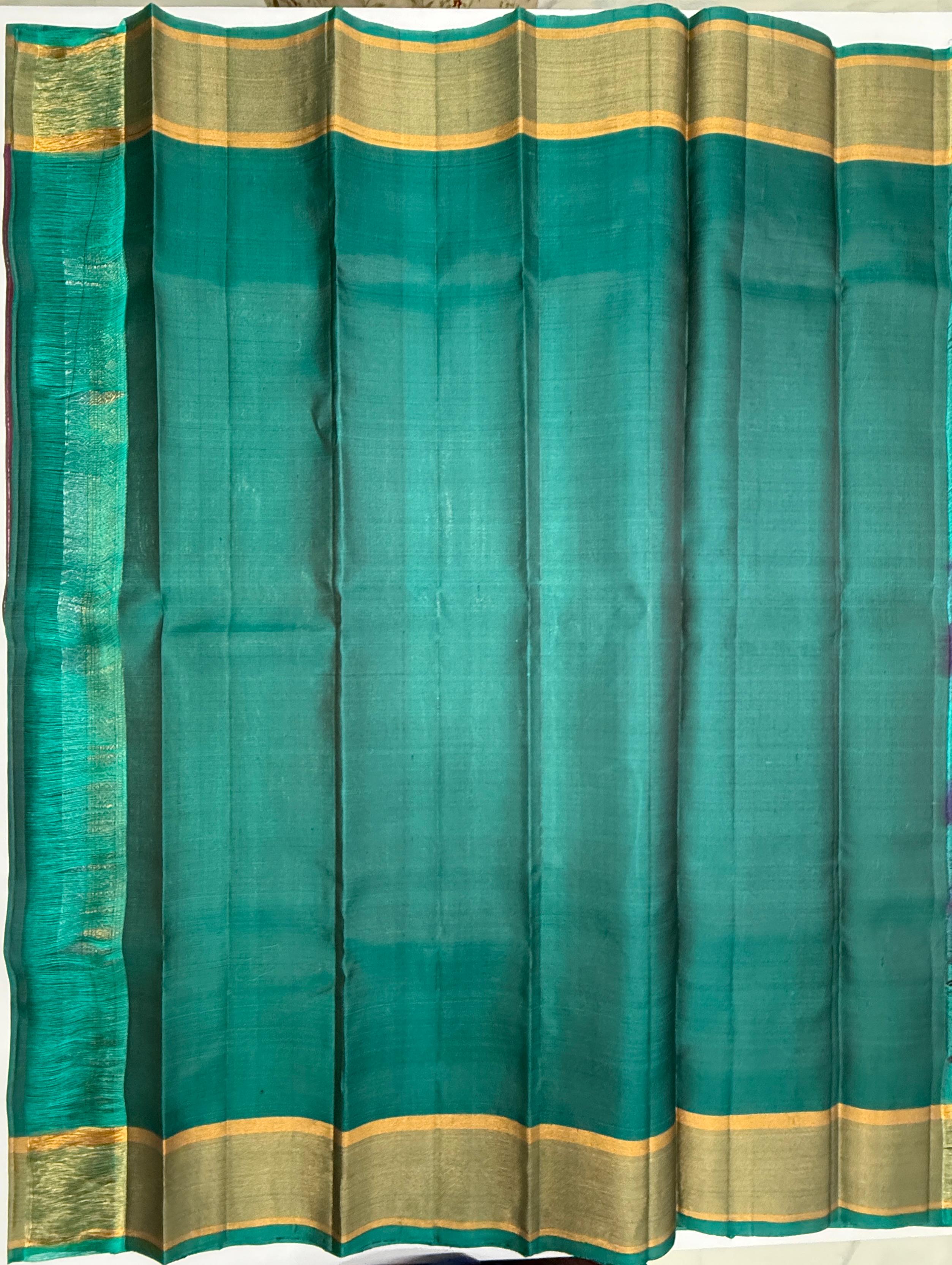 VSF1178 - purple color body , peacock green color pallu,blouse - Pure silk saree