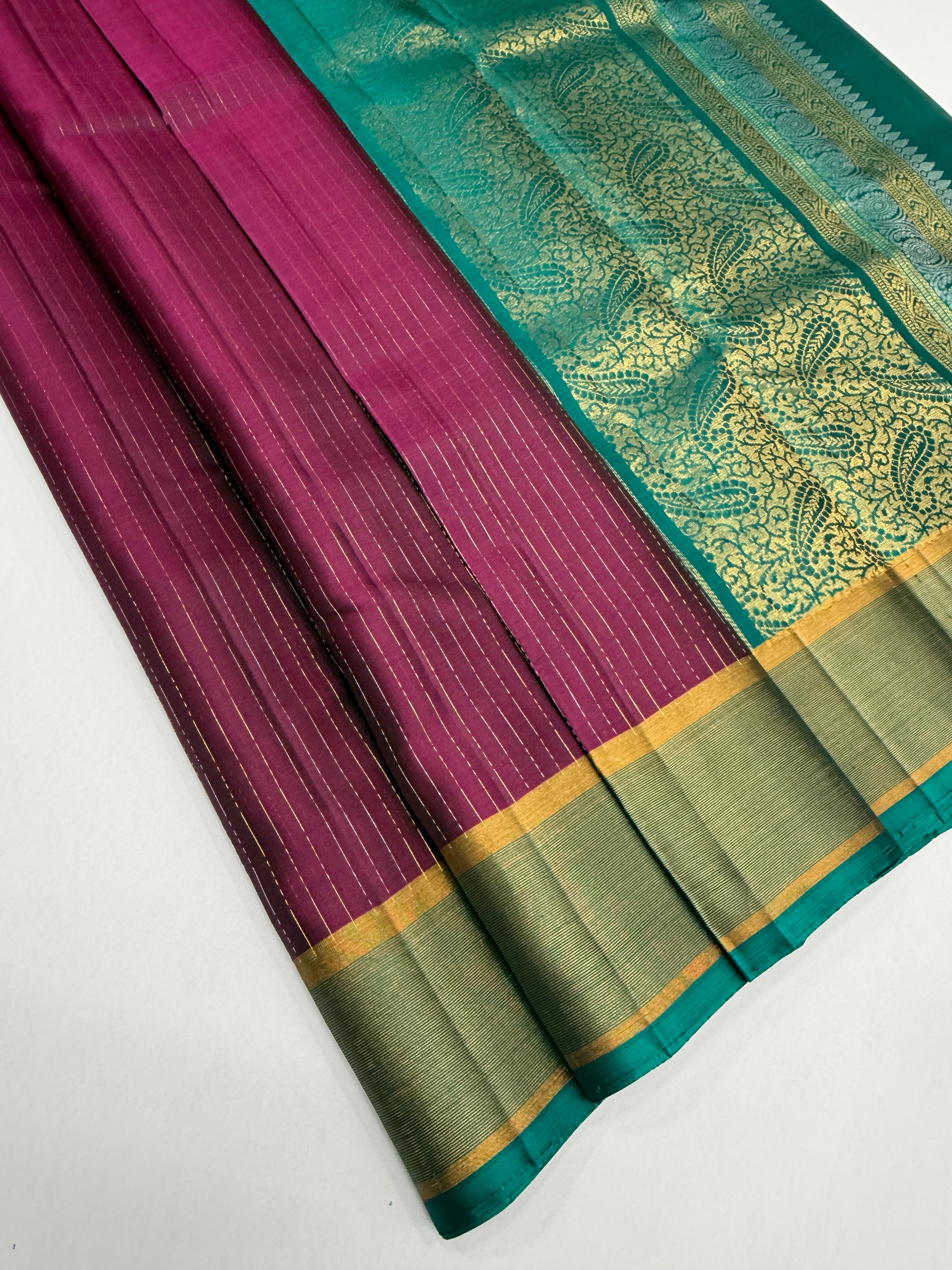 VSF1178 - purple color body , peacock green color pallu,blouse - Pure silk saree
