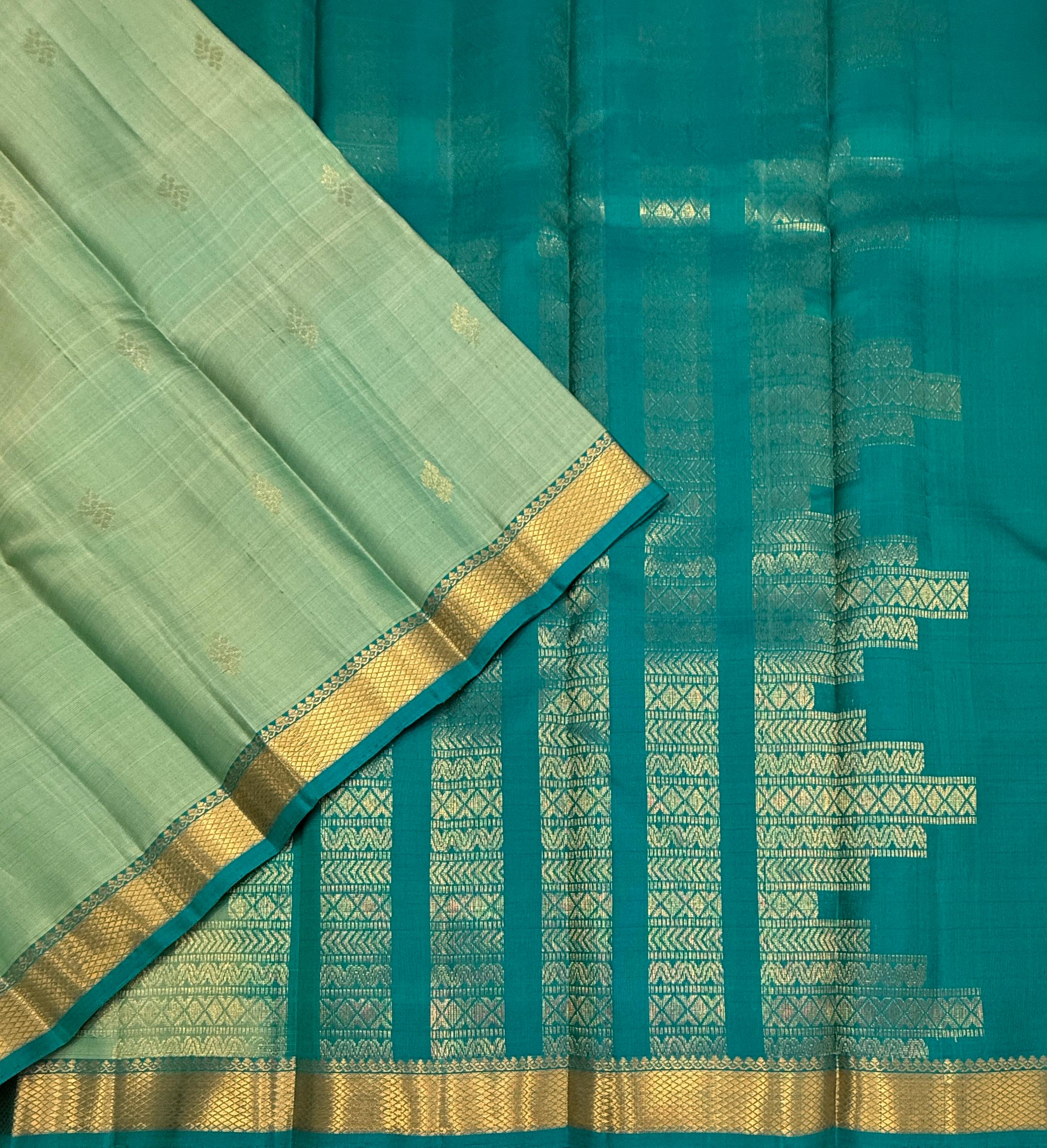 VSF1179 - pastel blue color body , peacock green color pallu,blouse - Pure silk saree