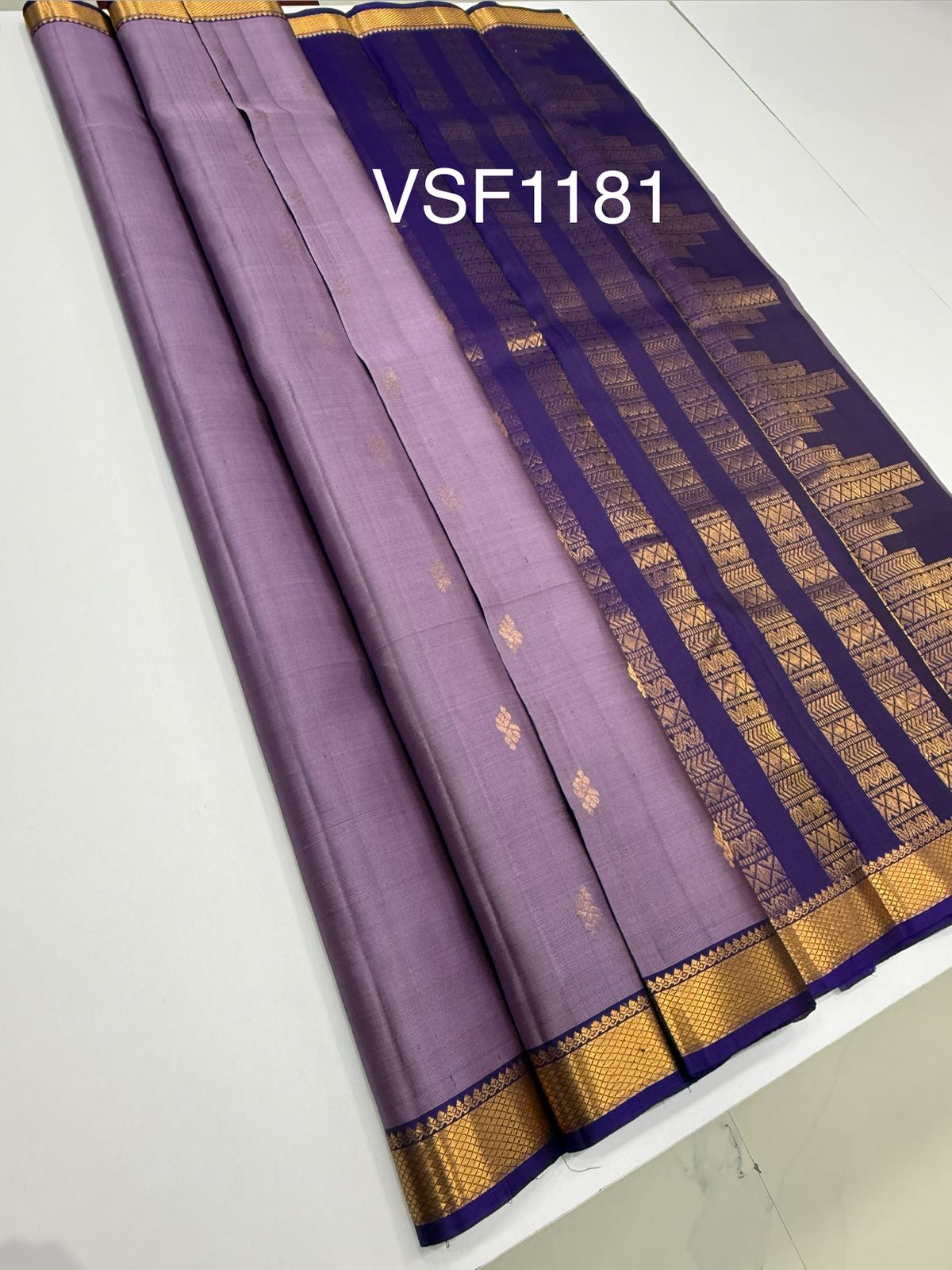VSF1181 - lavender color body , violet color pallu,blouse - Pure silk saree