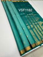 VSF1182 - light blue color body , peacock green color pallu,blouse - Pure silk saree