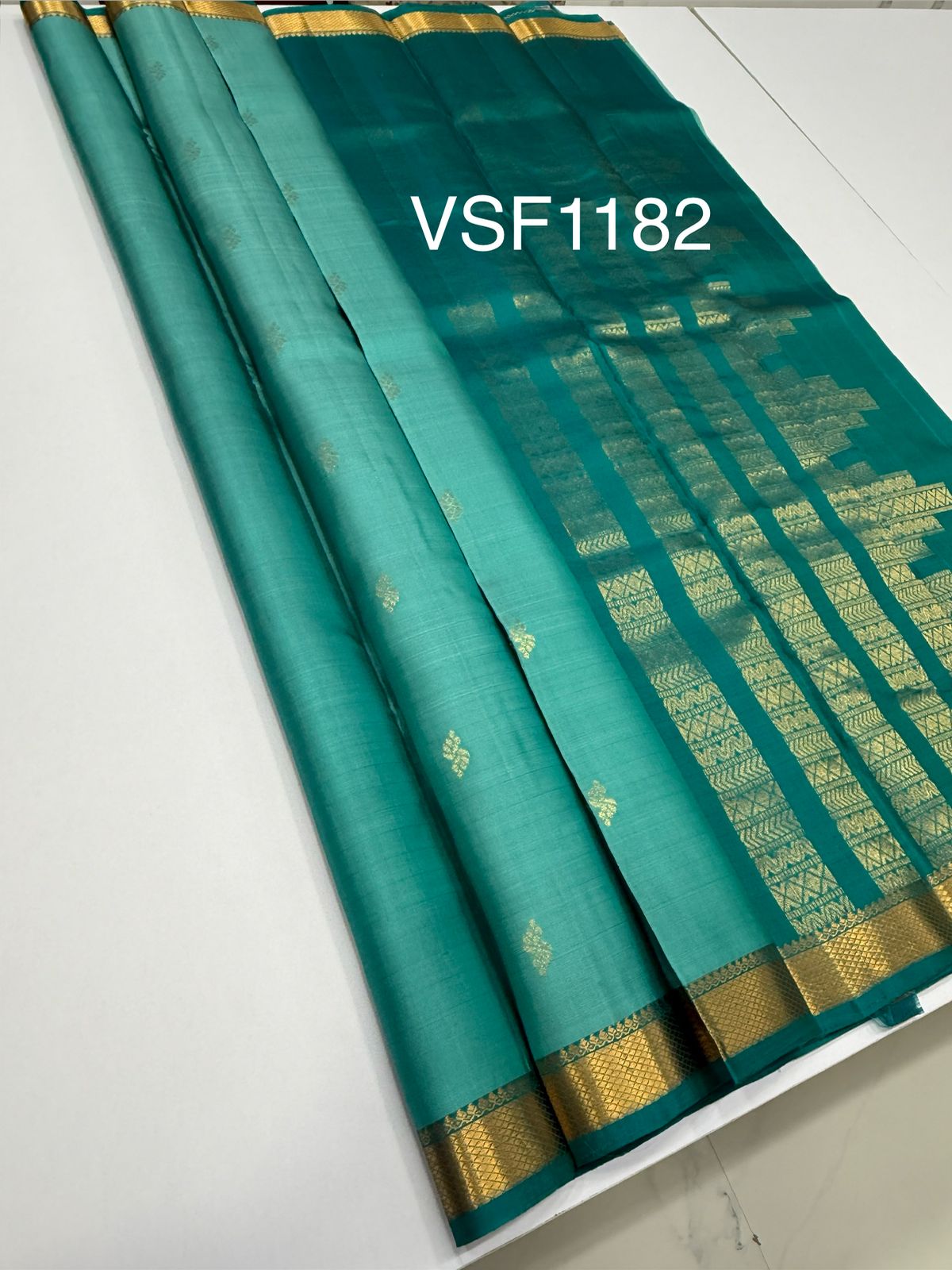 VSF1182 - light blue color body , peacock green color pallu,blouse - Pure silk saree