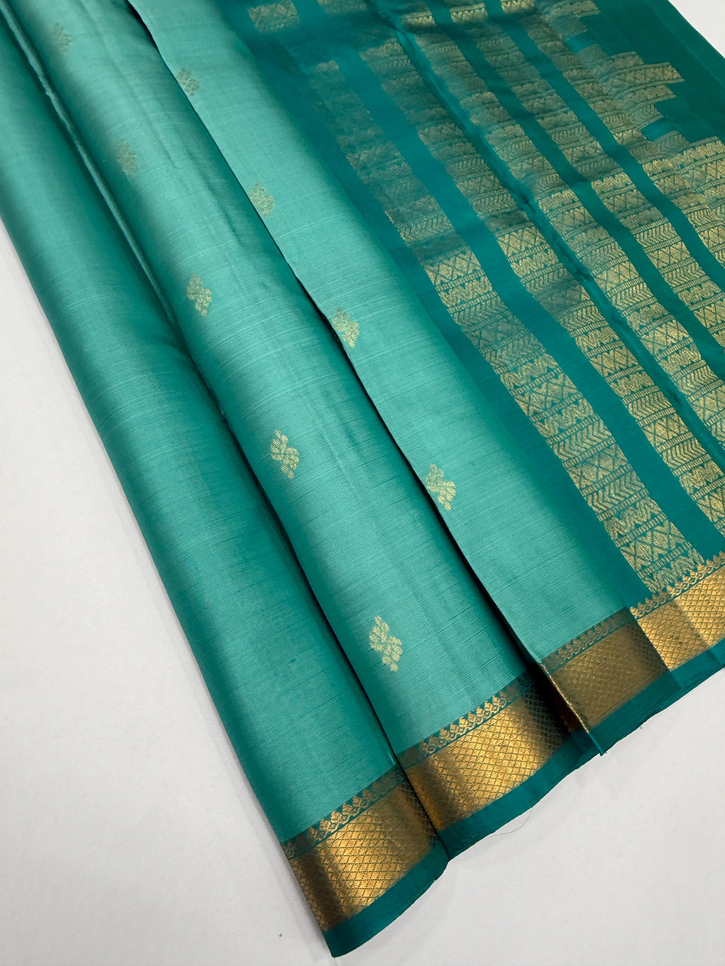 VSF1182 - light blue color body , peacock green color pallu,blouse - Pure silk saree