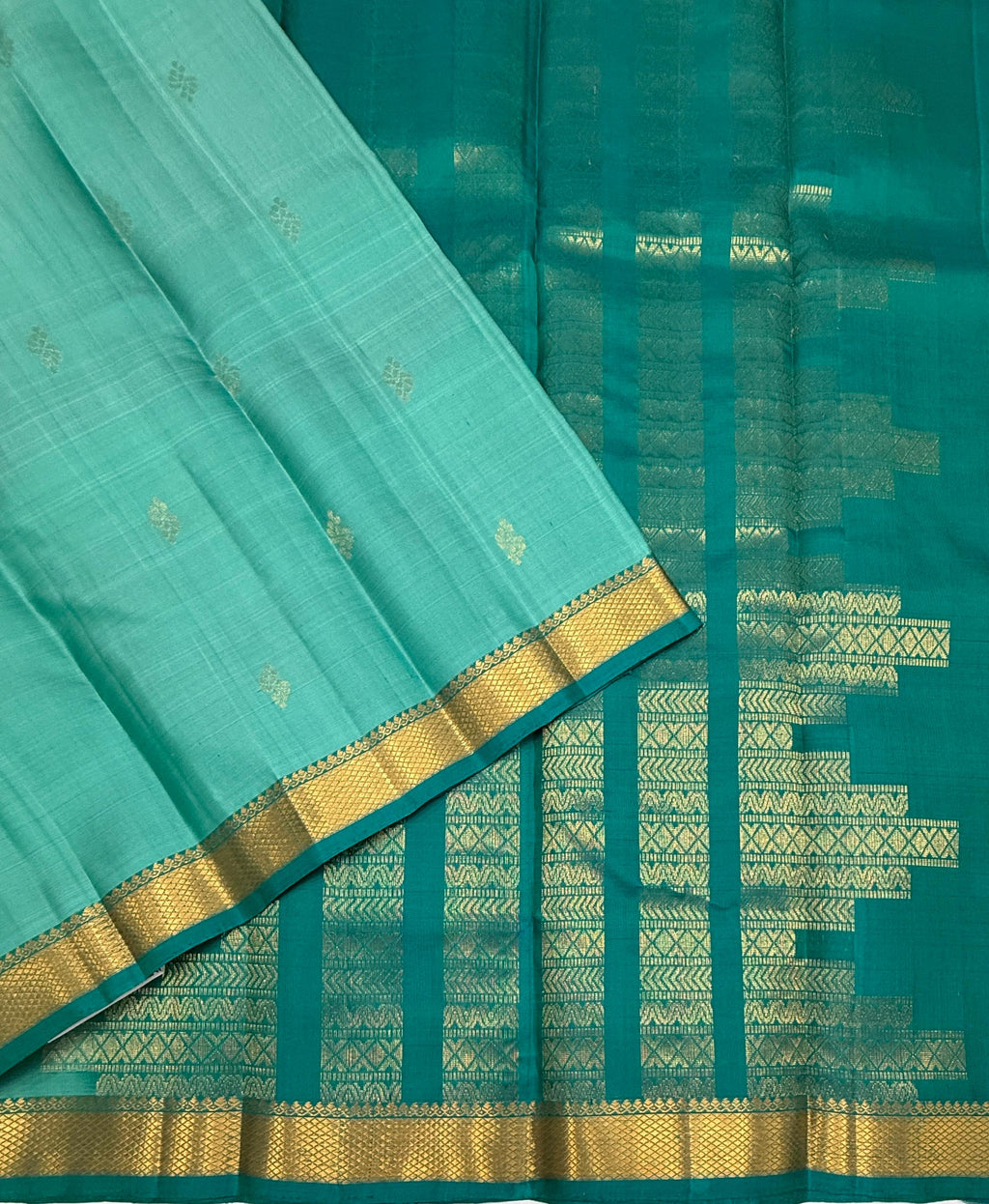 VSF1182 - light blue color body , peacock green color pallu,blouse - Pure silk saree