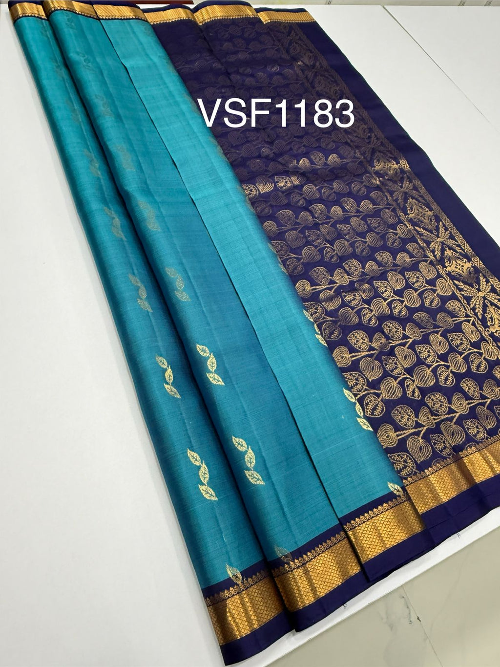 VSF1183 - blue color body , dark violet color pallu,blouse - Pure silk saree