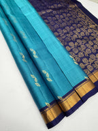 VSF1183 - blue color body , dark violet color pallu,blouse - Pure silk saree