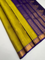 VSF1184 - mehandi green color body , violet color pallu,blouse - Pure silk saree