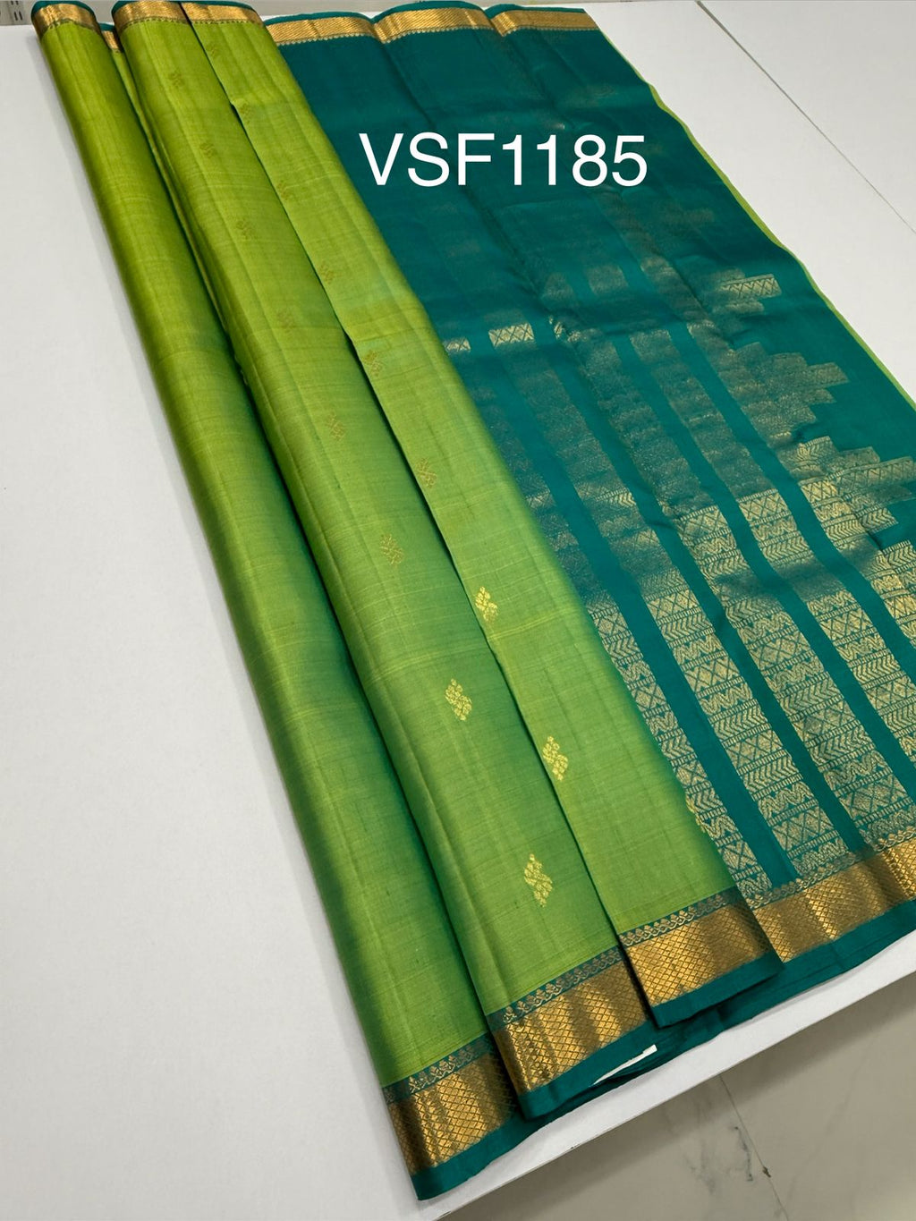 VSF1185 - dual green color body , peacock green color pallu,blouse - Pure silk saree