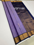 VSF1186 - lavender color body , navy blue color pallu,blouse - Pure silk saree