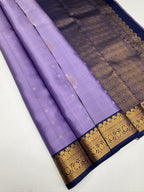 VSF1186 - lavender color body , navy blue color pallu,blouse - Pure silk saree