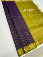 VSF1187 - dark violet color body , mehandi green color pallu,blouse - Pure silk saree