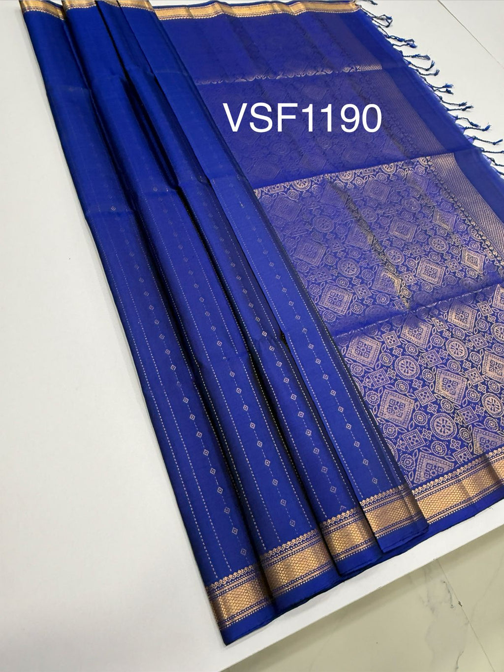 VSF1190 - ink blue color body , pallu,blouse - Pure silk saree