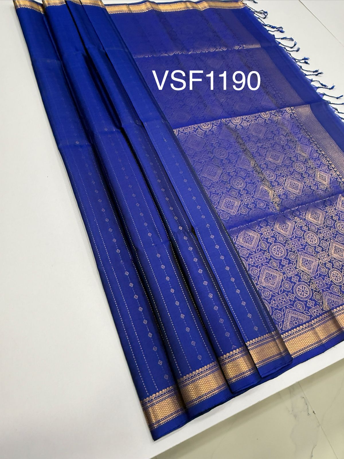 VSF1190 - ink blue color body , pallu,blouse - Pure silk saree