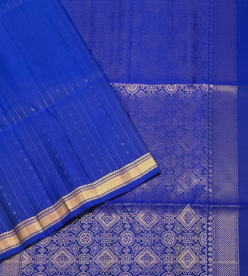 VSF1190 - ink blue color body , pallu,blouse - Pure silk saree
