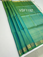 VSF1192 - bluish green color body , pallu,blouse - Pure silk saree