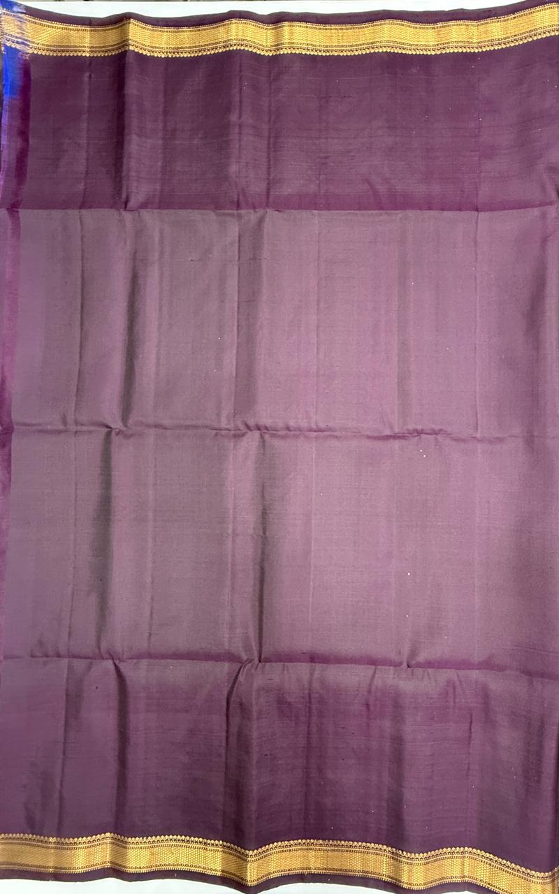 VSF1191 - dark purple color body , pallu,blouse - Pure silk saree