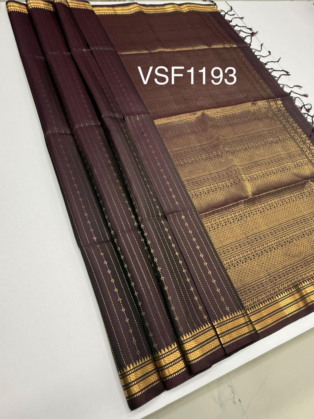 VSF1193 - dark coffee brown color body , pallu,blouse - Pure silk saree