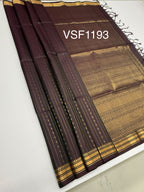 VSF1193 - dark coffee brown color body , pallu,blouse - Pure silk saree