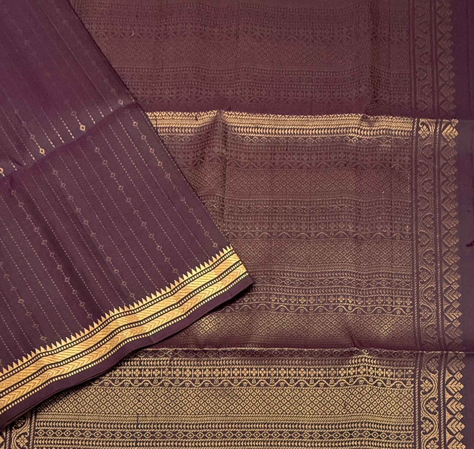 VSF1193 - dark coffee brown color body , pallu,blouse - Pure silk saree
