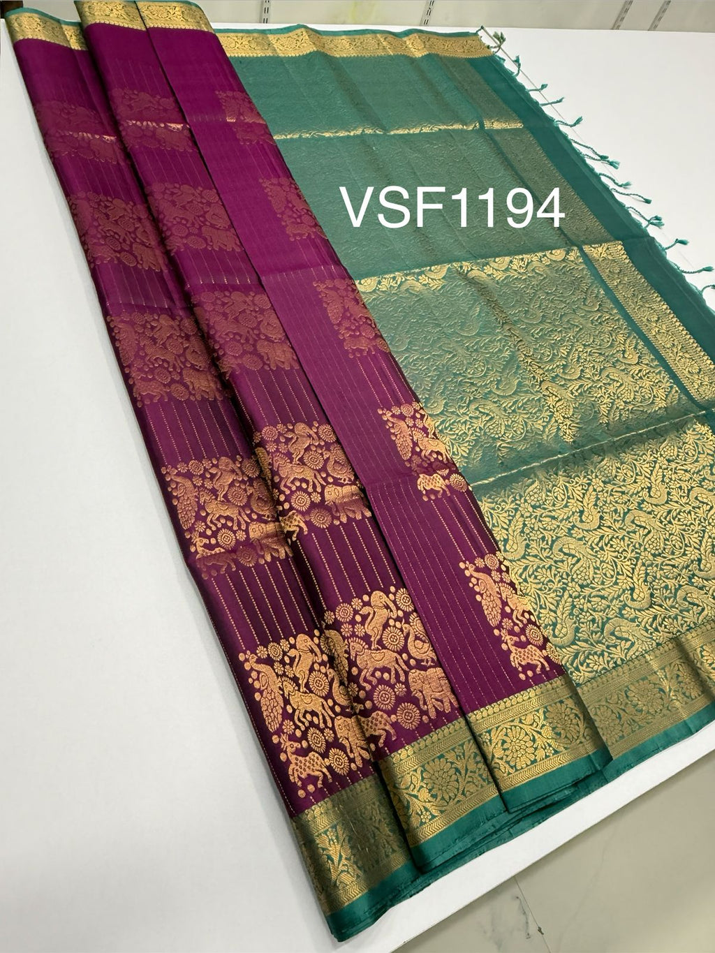 VSF1194 - purle color body , pastel blue color pallu,blouse - Pure silk saree