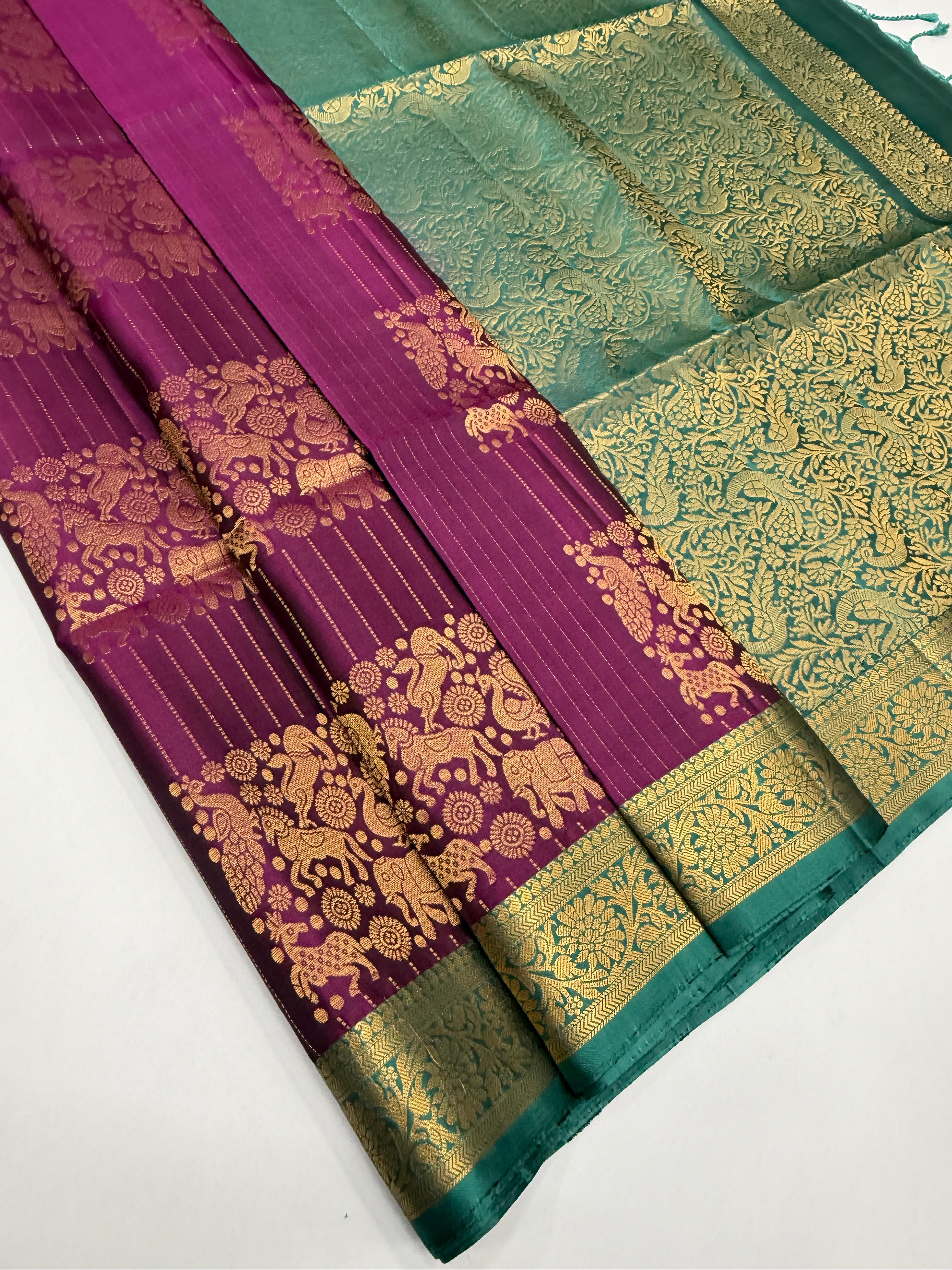 VSF1194 - purle color body , pastel blue color pallu,blouse - Pure silk saree