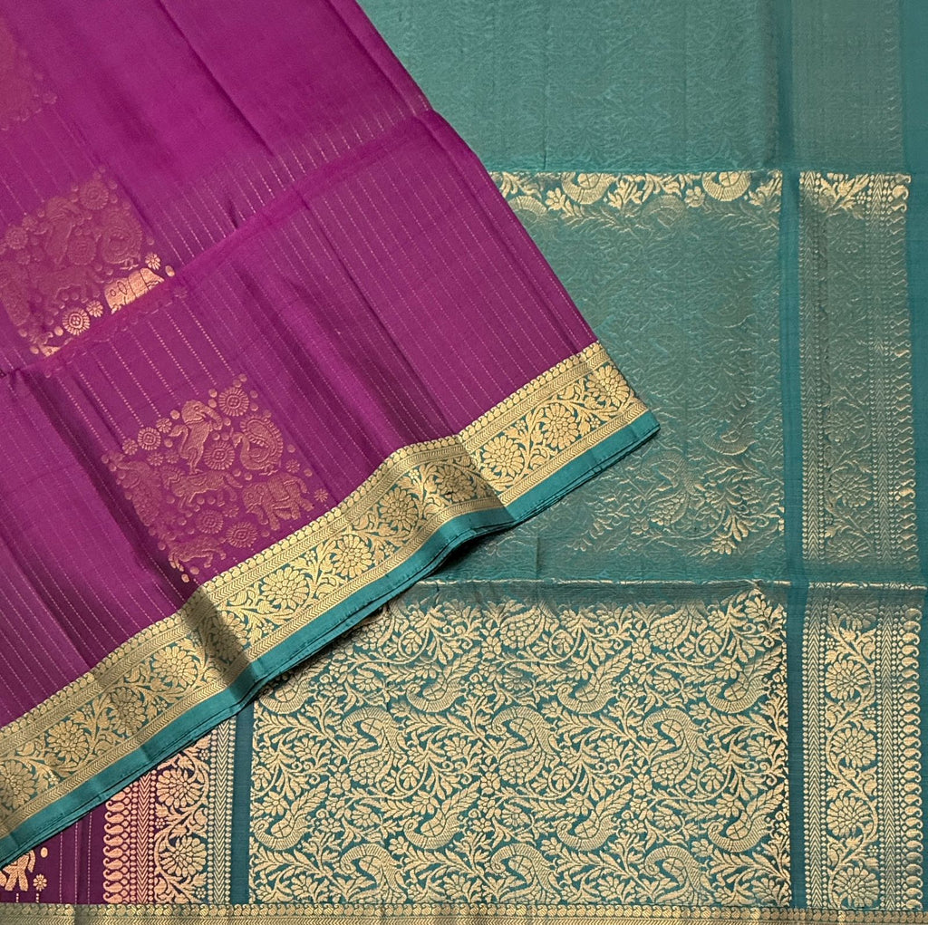 VSF1194 - purle color body , pastel blue color pallu,blouse - Pure silk saree