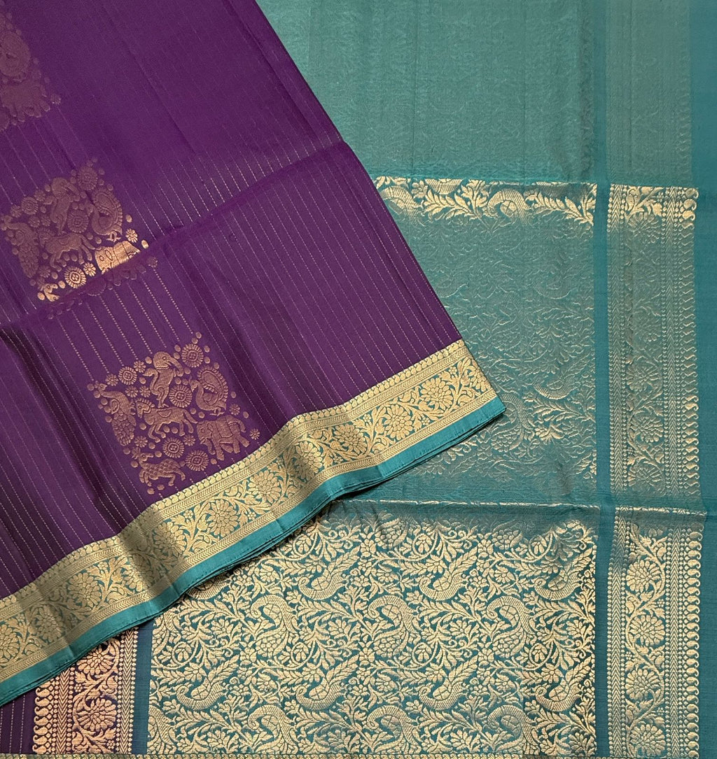 VSF1195 - violet color body , pastel blue color pallu,blouse - Pure silk saree