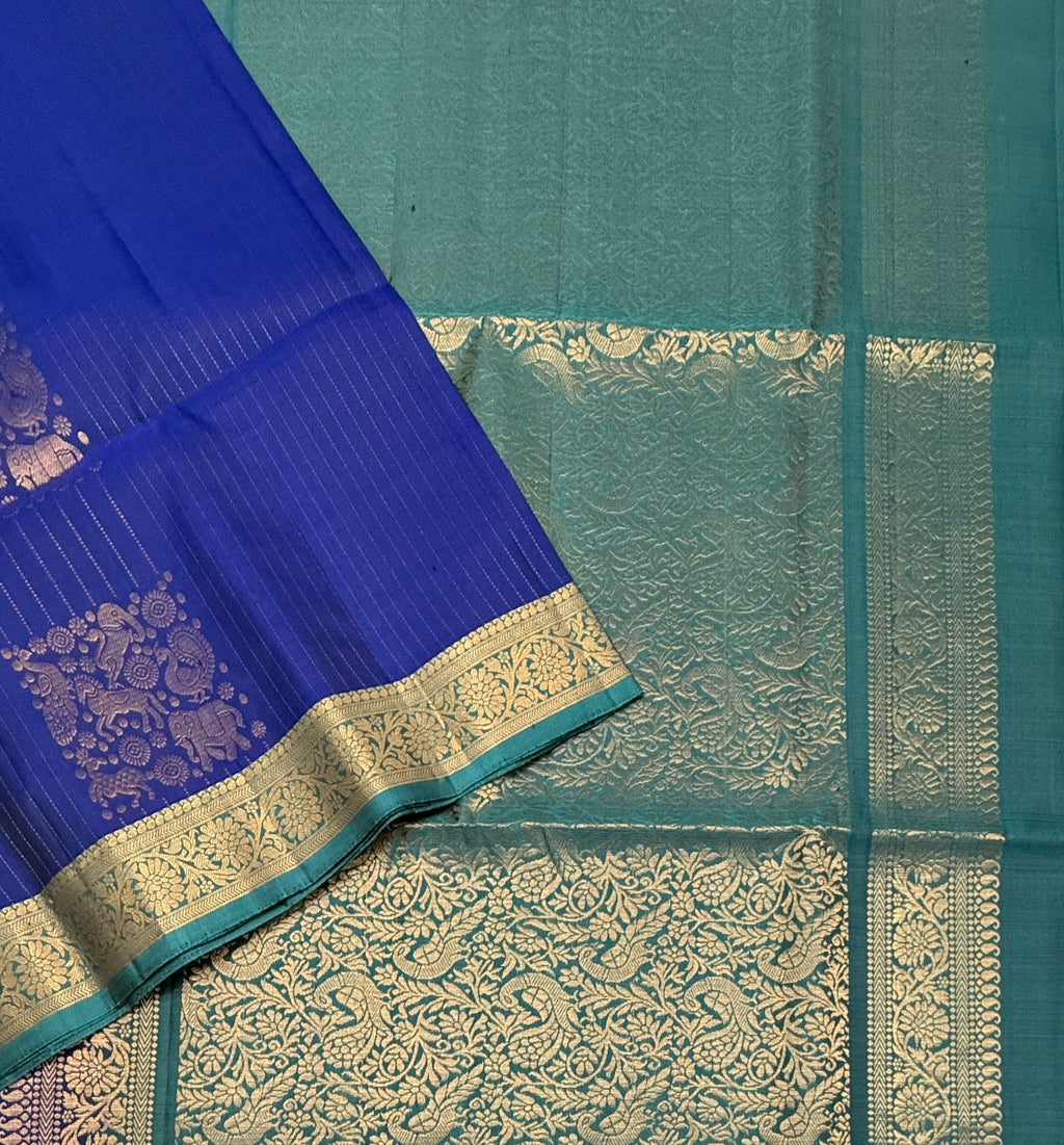 VSF1196 - ink blue color body , pastel blue color pallu,blouse - Pure silk saree
