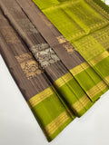 VSF1198 - dark grey color body , leaf green color pallu,blouse - Pure silk saree