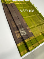 VSF1198 - dark grey color body , leaf green color pallu,blouse - Pure silk saree