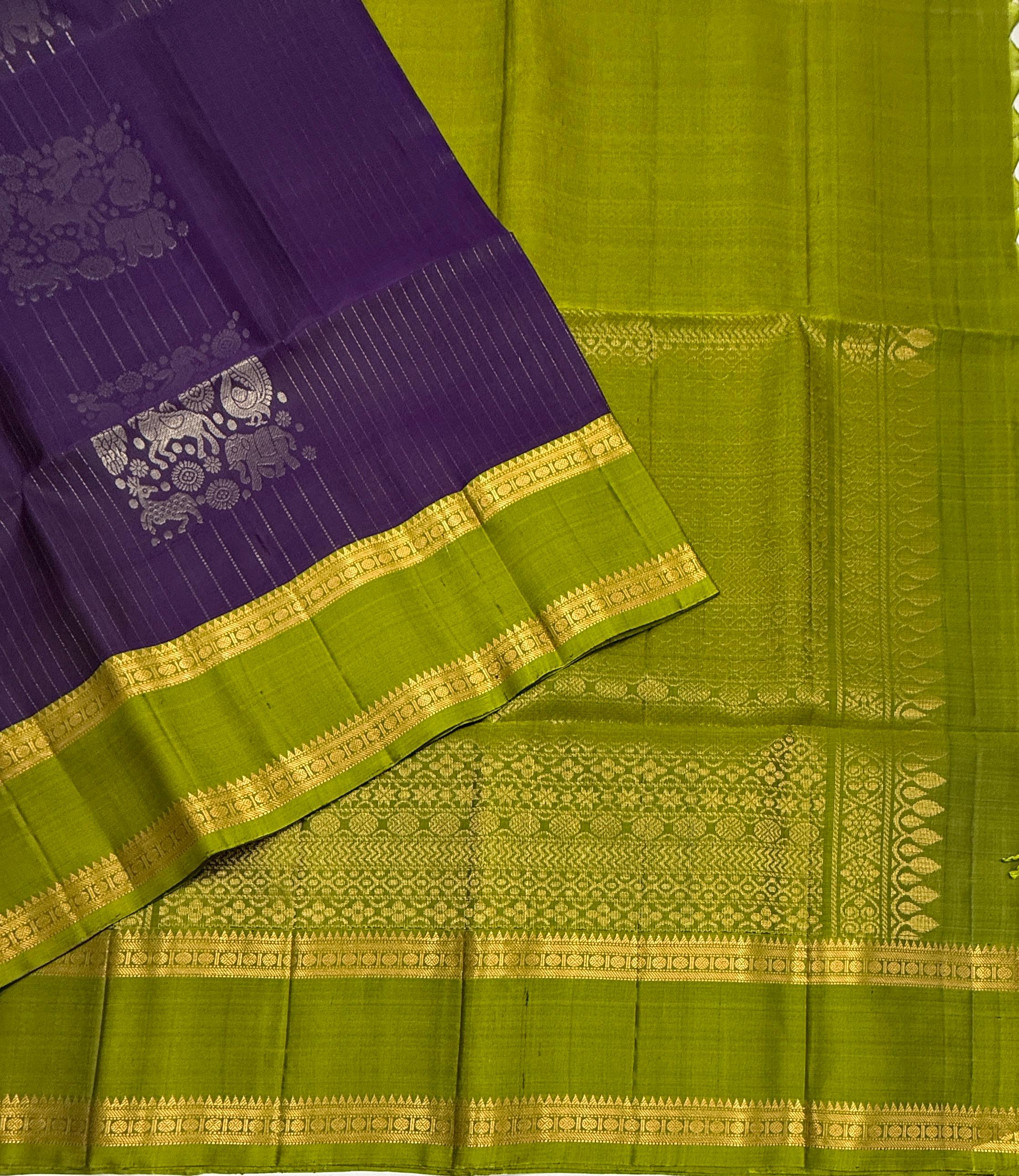 VSF1199 - violet color body , leaf green color pallu,blouse - Pure silk saree