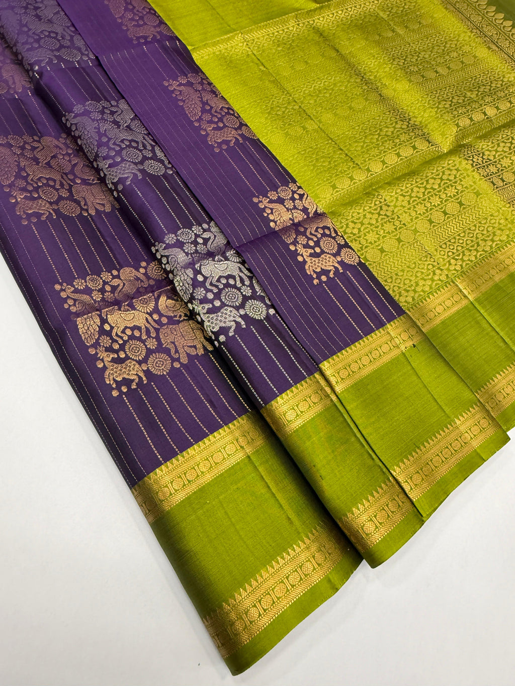 VSF1199 - violet color body , leaf green color pallu,blouse - Pure silk saree
