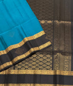 VSF1200 - peacock blue color body , black color pallu,blouse - Pure silk saree