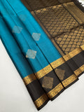 VSF1200 - peacock blue color body , black color pallu,blouse - Pure silk saree
