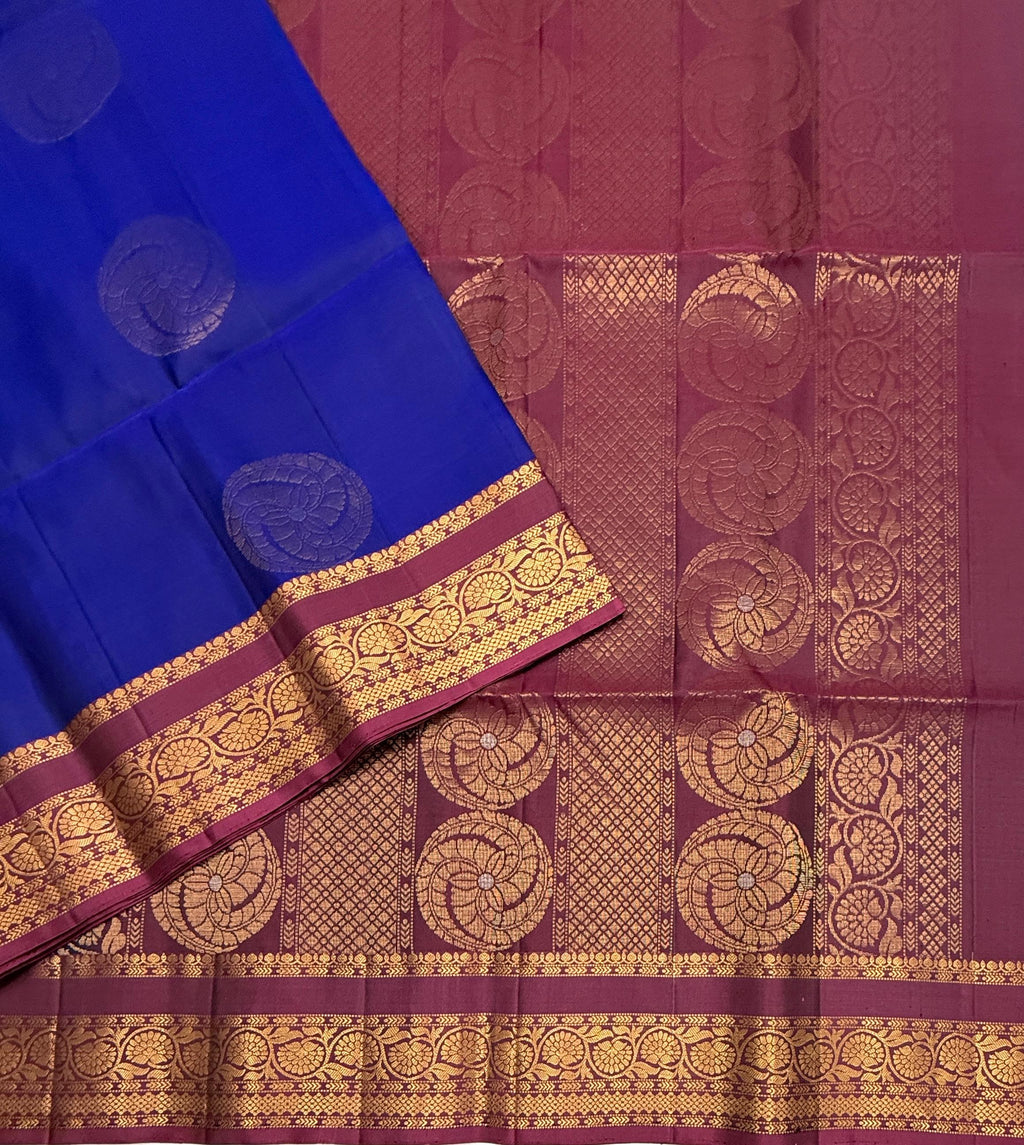 VSF1201 - blue color body , purple color pallu,blouse - Pure silk saree