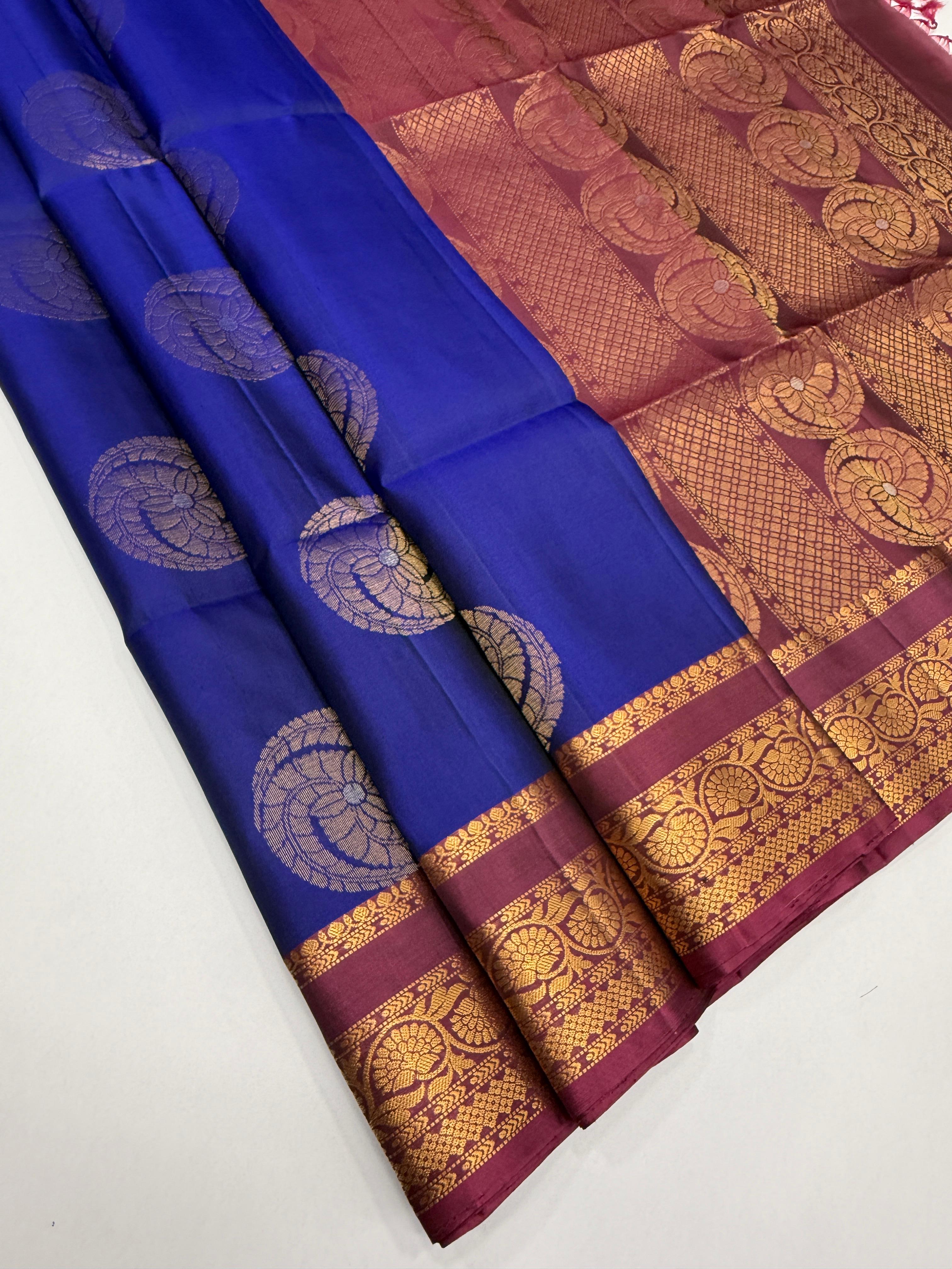 VSF1201 - blue color body , purple color pallu,blouse - Pure silk saree