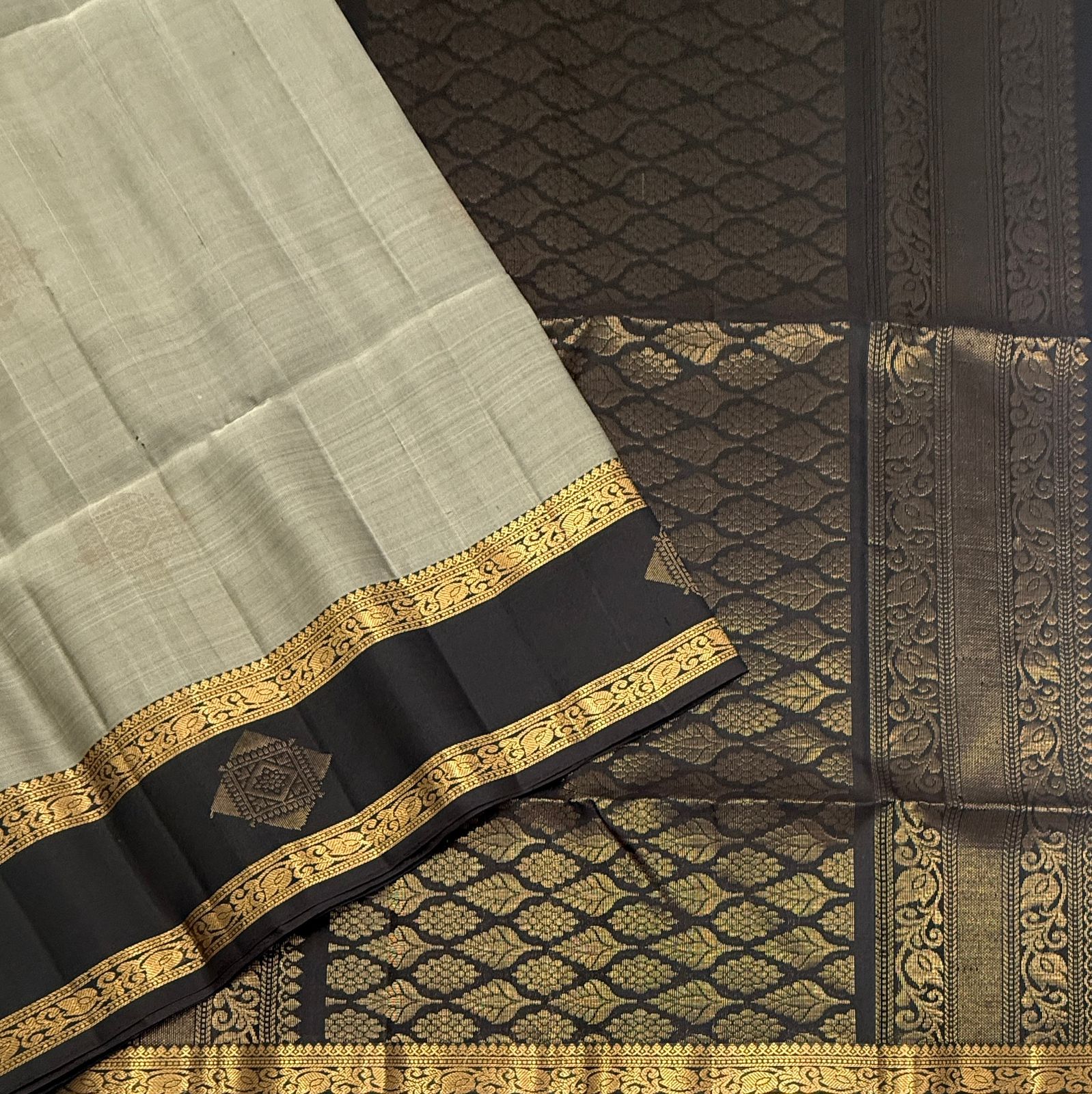 VSF1202 - grey color body , brown color pallu,blouse - Pure silk saree