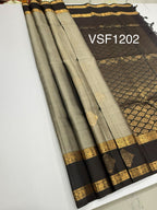 VSF1202 - grey color body , brown color pallu,blouse - Pure silk saree