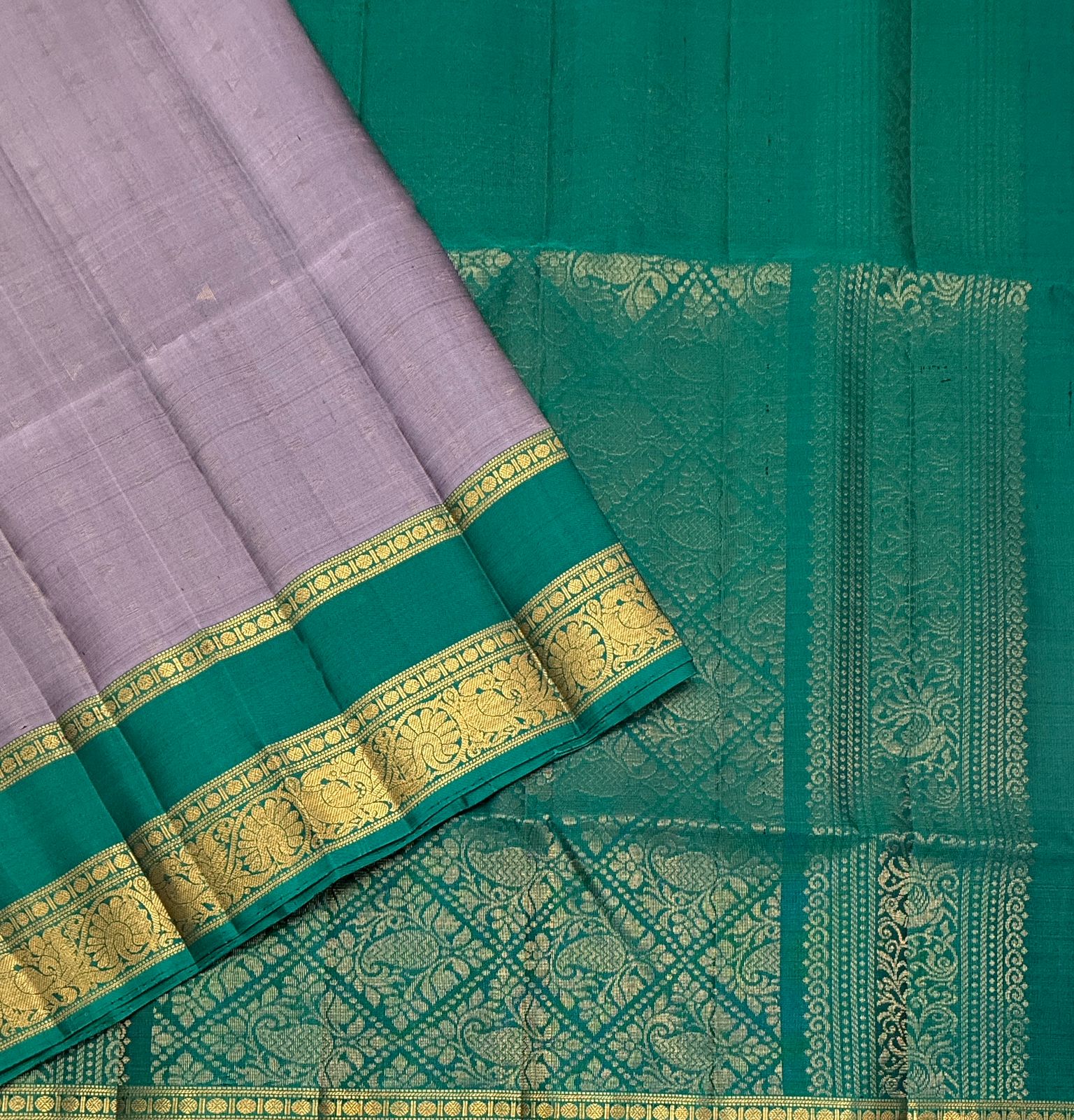 VSF1203 - lavender color body , peacock green color pallu,blouse - Pure silk saree