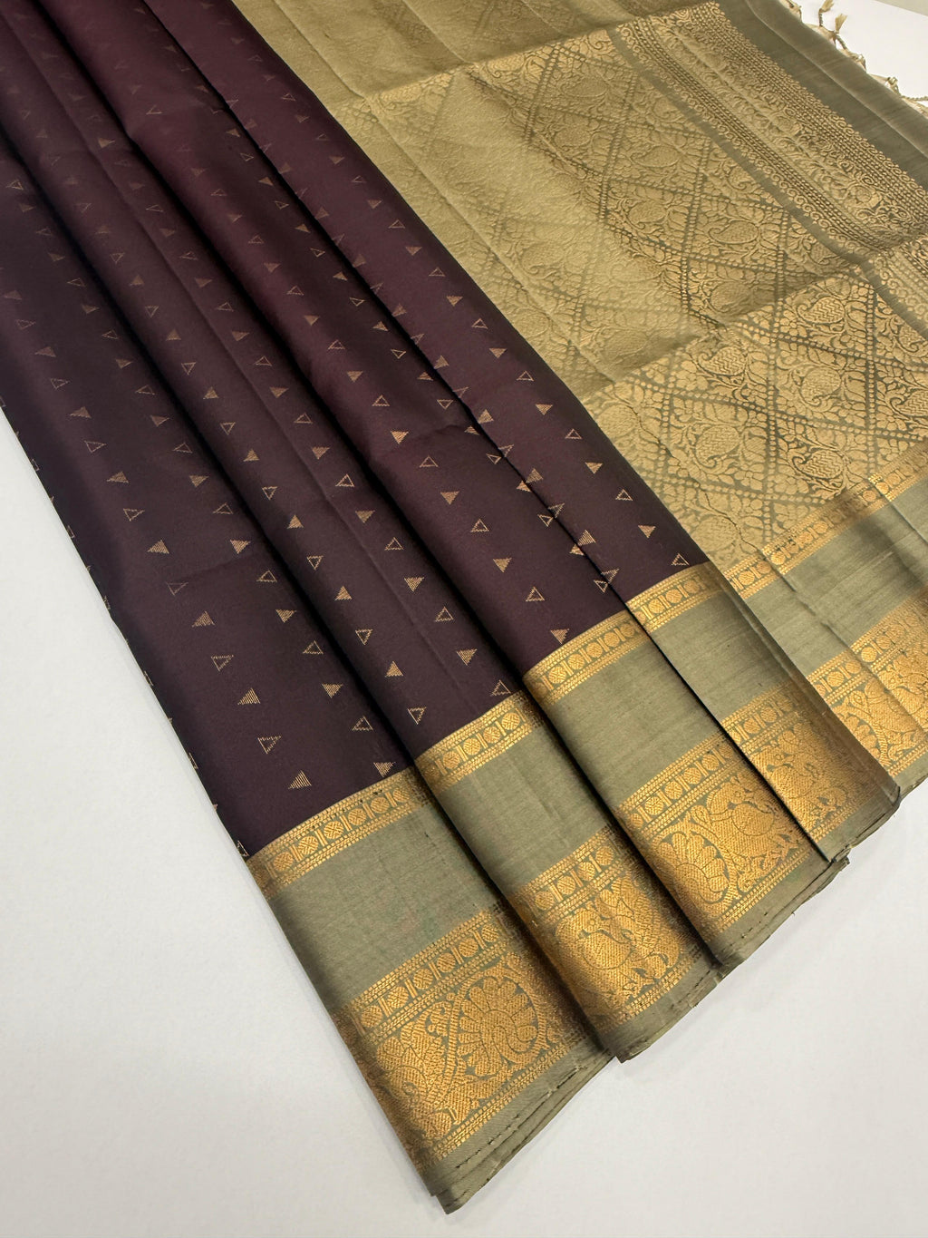 VSF1204 - dark purple color body , beige color pallu,blouse - Pure silk saree