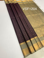 VSF1204 - dark purple color body , beige color pallu,blouse - Pure silk saree