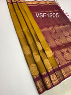 VSF1205 - mustard color body , purple color pallu,blouse - Pure silk saree