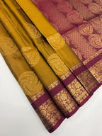 VSF1205 - mustard color body , purple color pallu,blouse - Pure silk saree